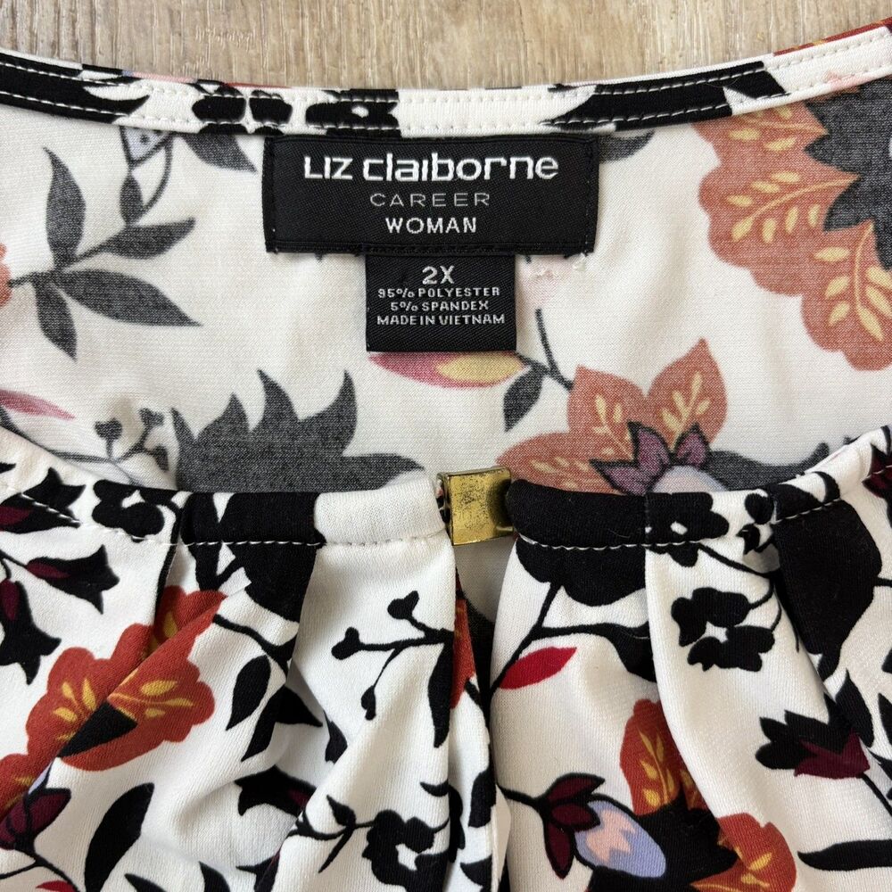 Liz Claiborne Career Womens Floral Blouse Size 2X Stretch Lightweight Office - Picture 3 of 10